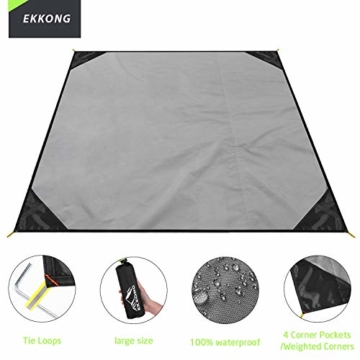 EKKONG Picknickdecke Wasserdicht, Ultraleicht, Kleines Packmaß - Ideal für Ground Sheet, Pocket Blanket, Stranddecke, Taschendecke, Campingdecke, Sitzunterlage (200cm*200cm, Schwarz&Grau) - 3