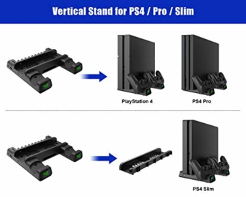 ElecGear Playstation Vertikaler Ständer Ladestation, Lüfter Kühler Standfuß, 10x Blu-ray Spiele Hüllen Halterung Stand mit Dual Charger Ladegerät für DualShock 4 Controller und PS4, PS4 Slim, PS4 Pro - 2