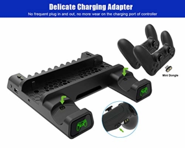 ElecGear Playstation Vertikaler Ständer Ladestation, Lüfter Kühler Standfuß, 10x Blu-ray Spiele Hüllen Halterung Stand mit Dual Charger Ladegerät für DualShock 4 Controller und PS4, PS4 Slim, PS4 Pro - 4