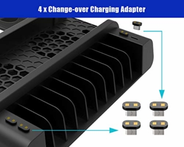 ElecGear Playstation Vertikaler Ständer Ladestation, Lüfter Kühler Standfuß, 10x Blu-ray Spiele Hüllen Halterung Stand mit Dual Charger Ladegerät für DualShock 4 Controller und PS4, PS4 Slim, PS4 Pro - 5