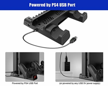 ElecGear Playstation Vertikaler Ständer Ladestation, Lüfter Kühler Standfuß, 10x Blu-ray Spiele Hüllen Halterung Stand mit Dual Charger Ladegerät für DualShock 4 Controller und PS4, PS4 Slim, PS4 Pro - 8