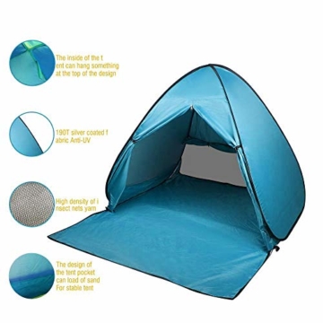 FBSPORT Strandzelt, Extra Leicht Automatik Strandmuschel mit Boden Sonnenschutz UV-Schutz, Pop up Familie Tragbares Strand-Zelt, Outdoor Beach Tent Tragbar Wurfzelt - 3