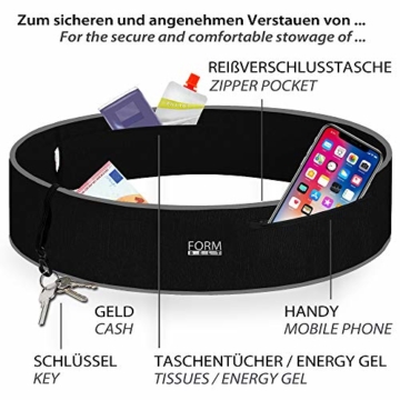 Formbelt® Plus Sport-Bauchtasche mit Reißverschluss, Laufgürtel für Handy Smartphone, elastische Lauftasche iPhone 8 8 Plus X 7 Plus + Samsung Galaxy S-7 S8 S9 + Plus Reise-Hüfttasche schwarz S - 3