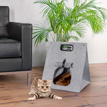 GOODS+GADGETS Haustier-Zelt, Hunde-Zelt Katzen-Zelt Hunde-Hütte aus Filz, Tipi Katzenhöhle Hundehöhle mit Decke für Katze & Hund; Haustiertipi und Körbchen - 3