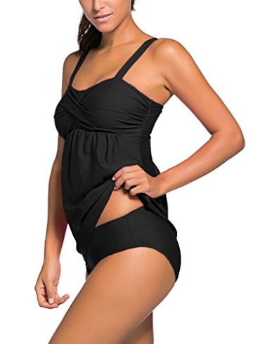 Happy Sailed Damen Gepolstert Two Piece Tankini Set Mit Slip , Schwarz, XX-Large(EU50-EU52) - 4