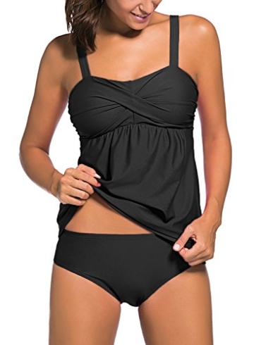 Happy Sailed Damen Gepolstert Two Piece Tankini Set Mit Slip , Schwarz, XX-Large(EU50-EU52) - 1