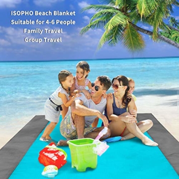 ISOPHO Picknickdecke 200 x 210 cm Stranddecke Wasserdicht, Strandmatte 4 Befestigung Ecken Stranddecke Sandfrei/Picknick für den Strand, Campen, Wandern und Ausflüge(Blau) - 2