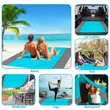 ISOPHO Picknickdecke 200 x 210 cm Stranddecke Wasserdicht, Strandmatte 4 Befestigung Ecken Stranddecke Sandfrei/Picknick für den Strand, Campen, Wandern und Ausflüge(Blau) - 6
