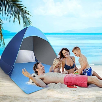 Karvipark Strandmuschel, Tragbar Extra Light Strandzelt, Sun Shelter für 2-3 Personen, Einschließlich Tragetasche und Zeltpflöcke, UV-Schutz, Beach Zelt für Familie, Strand, Garten, Camping (Blau) - 3