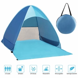 Karvipark Strandmuschel, Tragbar Extra Light Strandzelt, Sun Shelter für 2-3 Personen, Einschließlich Tragetasche und Zeltpflöcke, UV-Schutz, Beach Zelt für Familie, Strand, Garten, Camping (Blau) - 1