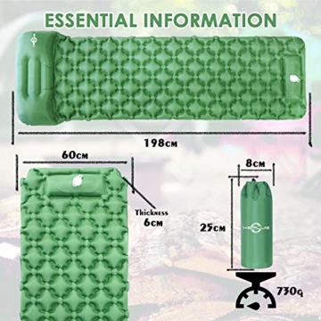 KEPLUG Isomatte selbstaufblasend Camping, luftmatratze Camping mit Fußpresse Ultraleicht, aufblasbare matratze für Camping, Strand, Reise, Outdoor, Wandern 195x70x6cm (Grün) - 7
