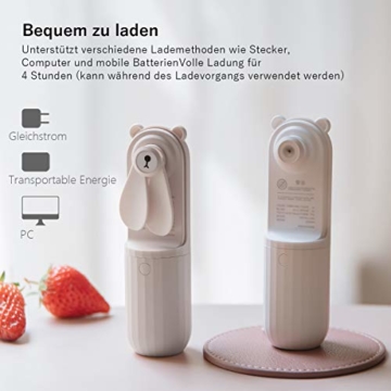 Lahuko Bär Mini Handventilator, 2 Windmodi, 24h Arbeitszeit, Starker Wind, 24h Akkulaufzeit, Power Bank für Handy, Tragbarer USB Mini Lüfter für Büro, Urlaub und Reisen(Weiß) - 2