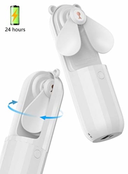 Lahuko Bär Mini Handventilator, 2 Windmodi, 24h Arbeitszeit, Starker Wind, 24h Akkulaufzeit, Power Bank für Handy, Tragbarer USB Mini Lüfter für Büro, Urlaub und Reisen(Weiß) - 1