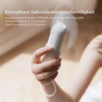 Lahuko Bär Mini Handventilator, 2 Windmodi, 24h Arbeitszeit, Starker Wind, 24h Akkulaufzeit, Power Bank für Handy, Tragbarer USB Mini Lüfter für Büro, Urlaub und Reisen(Weiß) - 4