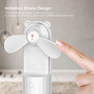 Lahuko Bär Mini Handventilator, 2 Windmodi, 24h Arbeitszeit, Starker Wind, 24h Akkulaufzeit, Power Bank für Handy, Tragbarer USB Mini Lüfter für Büro, Urlaub und Reisen(Weiß) - 7