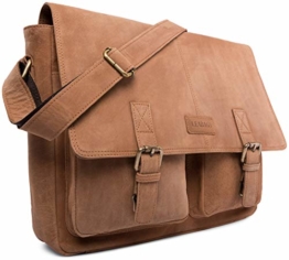 LEABAGS Cambridge Umhängetasche Schultertasche Laptoptasche 15 Zoll aus Echtleder, (LxBxH) ca. 38 x 10 x 31 cm - Braun - 1