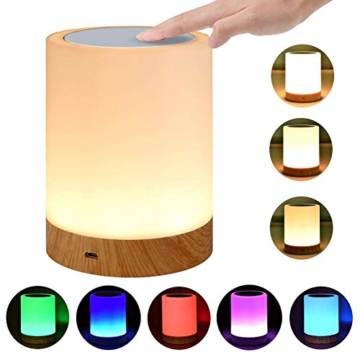 LED Nachttischlampe, Touch Dimmbar Atmosphäre Tischlampe für Schlafzimmer Wohnzimmer, Tragbar Nachtlicht mit 16 Farben und Warmes Weißes Farbwechsel -EINWEG - 1