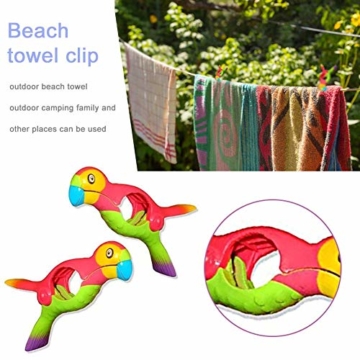lembrd 2 Stück Wäscheklammern Handtuchklemmen Strandtuchklammern Handtücher Towel Clips - Papagei Vogel Handtuchclips aus Kunststoff für Wäsche, Strandtuch, Badetuch, Teppich - 3