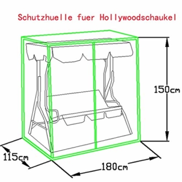 Loywe Hollywoodschaukel Gartenschaukel Schaukelbank 3-Sitzer mit Dach Stahlgestell,Grün 170x115x156cm LW12 - 5