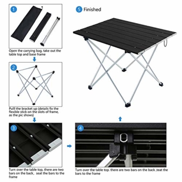 Movaty Klapptisch Aluminium,Esstisch,campingtisch,Leicht tragbar,Fishing,für Camping im Freien Picknick Angeln 56 x 41 x 40 cm (Schwarz) - 6
