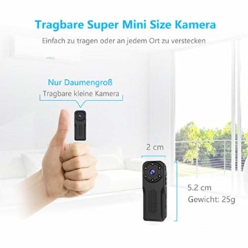 NIYPS wasserdichte Mini Kamera, Full HD 1080P Super Mini Cam, Tragbare Kleine Überwachungskamera mit Aufzeichnung, Kabellose Nanny Cam mit Bewegungserkennung und Infrarot Nachtsicht für Innen/Aussen - 2