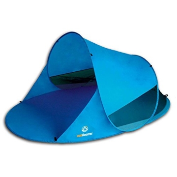 outdoorer Pop up Strandmuschel Zack II blau - Wurf-Strandmuschel mit UV-Schutz 60, Sonnenzelt als Schattenspender am Strand - 1