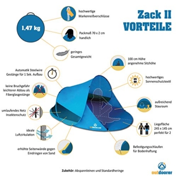 outdoorer Pop up Strandmuschel Zack II blau - Wurf-Strandmuschel mit UV-Schutz 60, Sonnenzelt als Schattenspender am Strand - 5