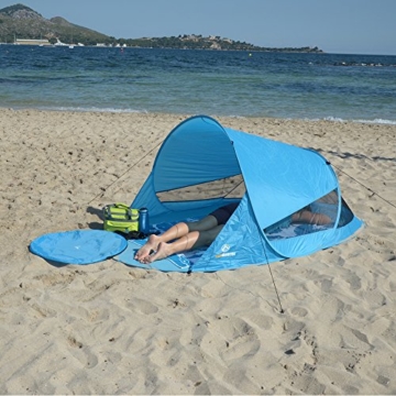 outdoorer Pop up Strandmuschel Zack II blau - Wurf-Strandmuschel mit UV-Schutz 60, Sonnenzelt als Schattenspender am Strand - 6