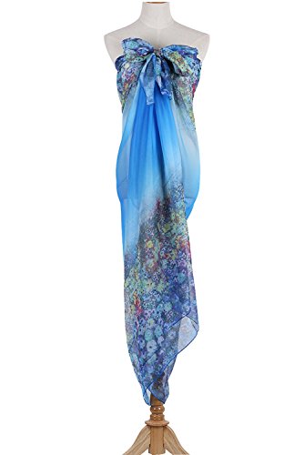PB-SOAR XXL Mode Damen Sarong Pareo Strandtuch Wickelrock Wickeltuch Schal Halstuch mit Blumenmuster (Blau) - 4