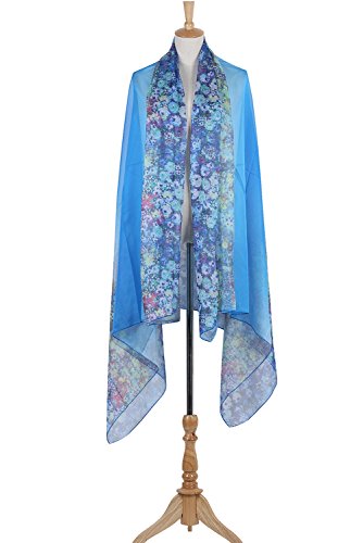 PB-SOAR XXL Mode Damen Sarong Pareo Strandtuch Wickelrock Wickeltuch Schal Halstuch mit Blumenmuster (Blau) - 5