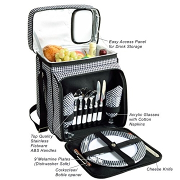 Picknick at Ascot Isolierter Picknickkorb/Kühler, komplett ausgestattet mit Service für 2 Personen, Blumenmuster 2 Person Houndstooth - 3
