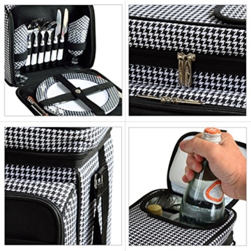 Picknick at Ascot Isolierter Picknickkorb/Kühler, komplett ausgestattet mit Service für 2 Personen, Blumenmuster 2 Person Houndstooth - 5