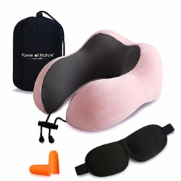 Power Of Nature PON Memory Foam Reisen Kissen - Die Besten U Geformte Hals Kissen Mit Kopf und Hals unterstützung 360 perfekt für Flugzeug - Auto - nutzung zu Hause (Rosa) - 1