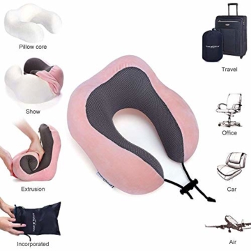 Power Of Nature PON Memory Foam Reisen Kissen - Die Besten U Geformte Hals Kissen Mit Kopf und Hals unterstützung 360 perfekt für Flugzeug - Auto - nutzung zu Hause (Rosa) - 5