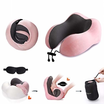 Power Of Nature PON Memory Foam Reisen Kissen - Die Besten U Geformte Hals Kissen Mit Kopf und Hals unterstützung 360 perfekt für Flugzeug - Auto - nutzung zu Hause (Rosa) - 6