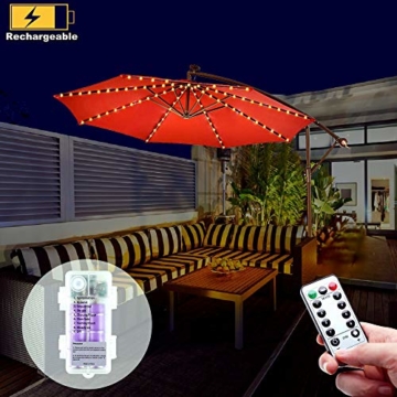 Regenschirm Lichterkette B-right Lichterkette für Sonnenschirm Sonnenschirmbeleuchtung LED Lichtbänder mit Fernbedienung, wiederaufladbare Batterie, 104LED, für Schirmdekoration, Campingzelte. - 1