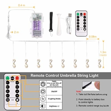 Regenschirm Lichterkette B-right Lichterkette für Sonnenschirm Sonnenschirmbeleuchtung LED Lichtbänder mit Fernbedienung, wiederaufladbare Batterie, 104LED, für Schirmdekoration, Campingzelte. - 7