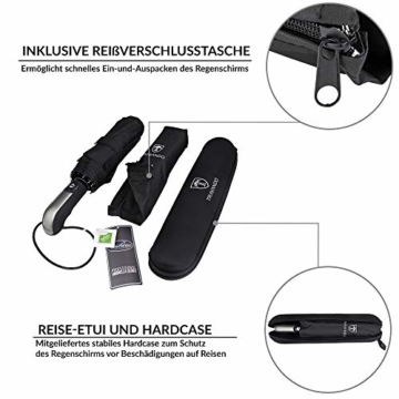Regenschirm Schirm Taschenschirm Umbrella Trekkingschirm Wanderregenschirm Sturmfest Herren, windfest 150 km/h wasserabweisend Teflon-Beschichtung klein leicht transparent 95 cm schwarz TRAVANDO - 3