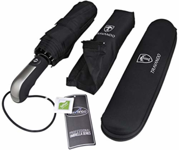 Regenschirm Schirm Taschenschirm Umbrella Trekkingschirm Wanderregenschirm Sturmfest Herren, windfest 150 km/h wasserabweisend Teflon-Beschichtung klein leicht transparent 95 cm schwarz TRAVANDO - 6