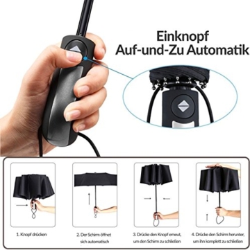 Regenschirm Schirm Taschenschirm Umbrella Trekkingschirm Wanderregenschirm Sturmfest Herren, windfest 150 km/h wasserabweisend Teflon-Beschichtung klein leicht transparent 95 cm schwarz TRAVANDO - 7