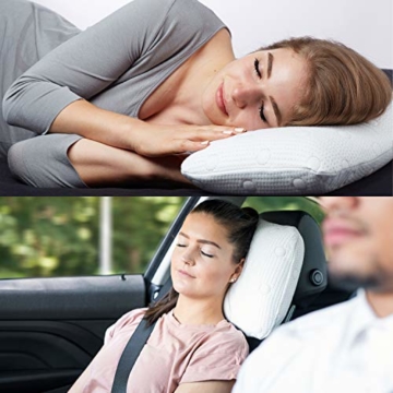 Reisekissen VOLAR | Nackenkissen aus Visco-Schaum | Orthopädisches HWS Nackenstützkissen mit thermoregulierendem Bezug | Kleines Kopfkissen für Auto, Flugzeug, Zug und Hotel | 40x25x10 cm - 4