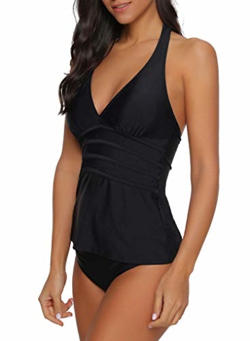 Roskiky Zweiteiliges Halter-Tankini Set mit V-Ausschnitt Schwarz Größe S - 2