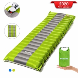 SGODDE Isomatte Camping Selbstaufblasbare,Handpresse Aufblasbare,leichte Rucksackmatte für Wanderungen zum Wandern auf Reisen,langlebige wasserdichte Luftmatratze kompakte Wandermatte (Grün) - 1