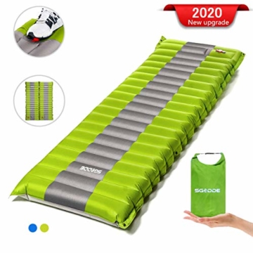 SGODDE Isomatte Camping Selbstaufblasbare,Handpresse Aufblasbare,leichte Rucksackmatte für Wanderungen zum Wandern auf Reisen,langlebige wasserdichte Luftmatratze kompakte Wandermatte (Grün) - 1