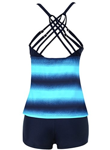 Sixyotie Damen Mehrfarbig Tankini mit Oberteile und Badeshorts Badeanzug Beachwear Zweiteiler Bademode mit Bügeln UV Schutz (Blau, EU 40 (XL)) - 2