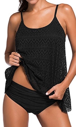 Socluer YuanYan Damen Sportlich Tankini Top Bandeau Bikini Sets Zwei Stück Beachwear Gepolstert Badeanzug, L, Schwarz - 1