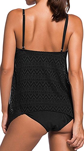 Socluer YuanYan Damen Sportlich Tankini Top Bandeau Bikini Sets Zwei Stück Beachwear Gepolstert Badeanzug, L, Schwarz - 5
