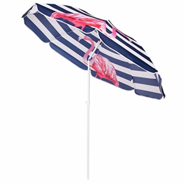 SPRINGOS Sonnenschirm Strandschirm mit Kippfunktion Gartenschirm mit Flamingos (Weiß/Marineblau) - 6