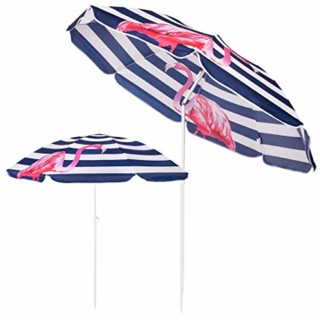 SPRINGOS Sonnenschirm Strandschirm mit Kippfunktion Gartenschirm mit Flamingos (Weiß/Marineblau) - 8