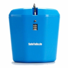 Strandtresor zum Anketten Abschließen Wertsachen-Box Zahlenschloss Strand Beach SafeToGo Mini-Safe Reisezubehör Urlaub Gadget praktisch, Farbe:blau - 1